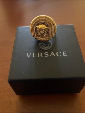 New, size 5.75 Versace Gold Sculpted Dome Cocktail Ring